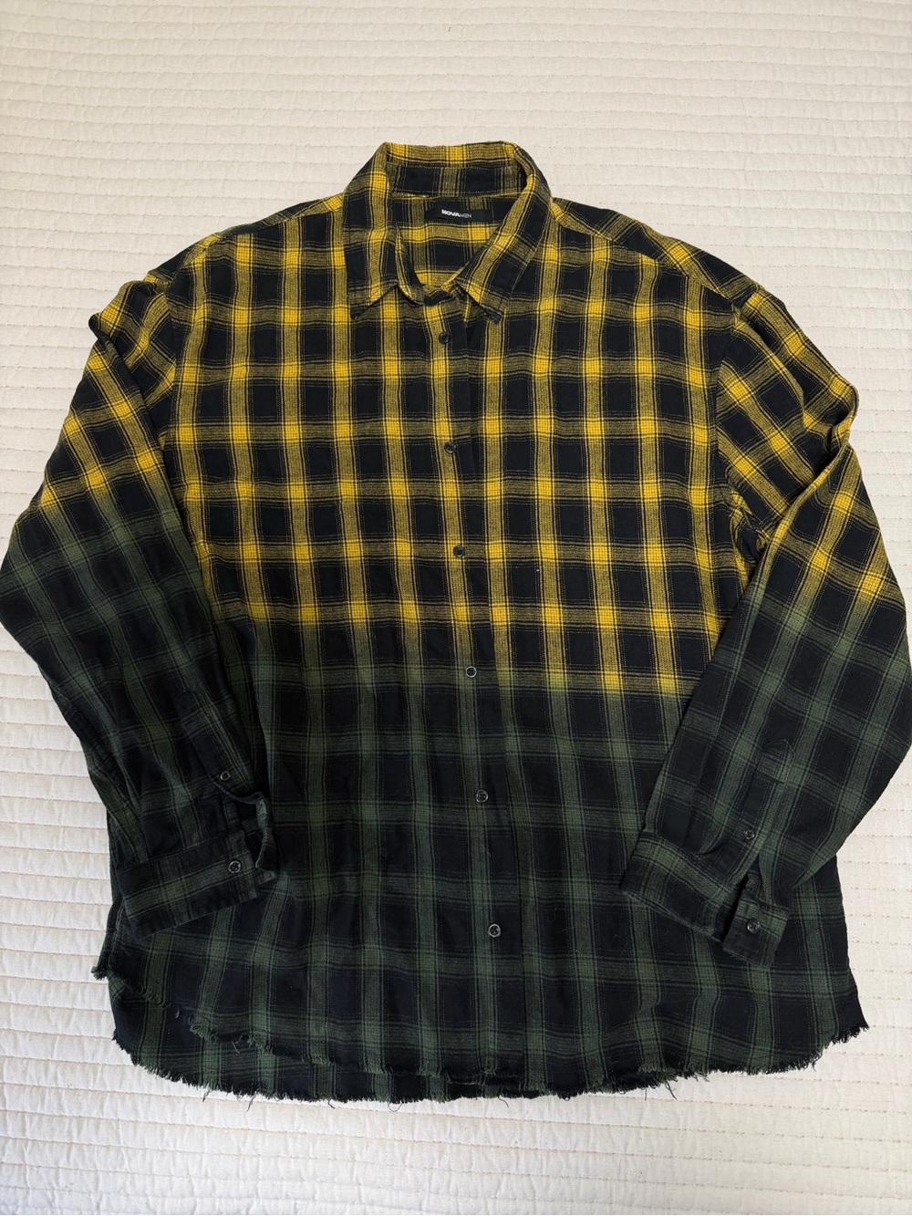 Fashion Nova Yellow and Black Ombre Plaid Button-Down Shirt